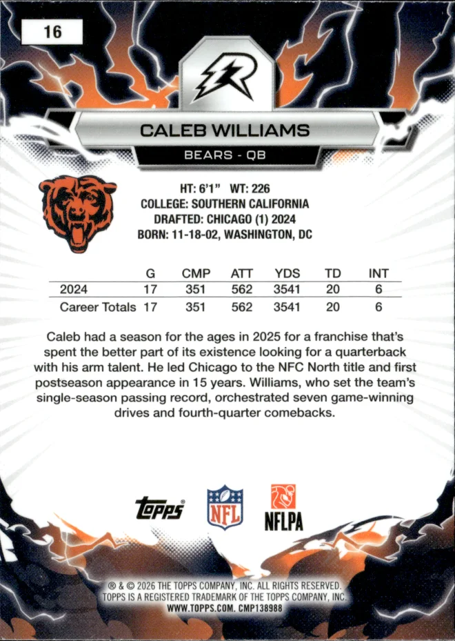 Caleb Williams card back
