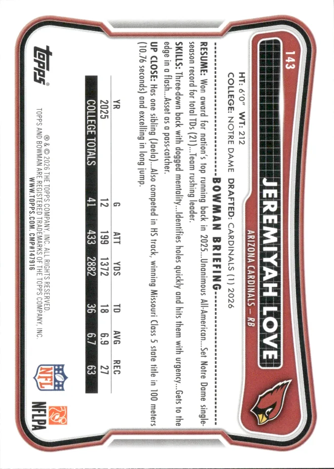 Jeremiyah Love card back