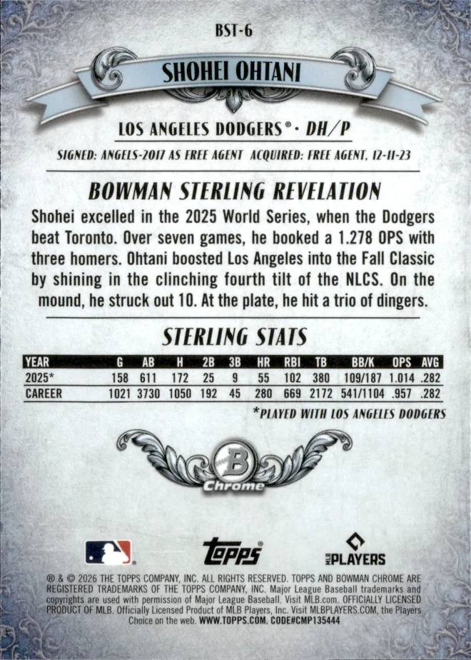 Shohei Ohtani card back