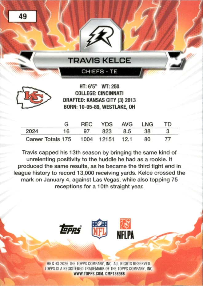 Travis Kelce card back