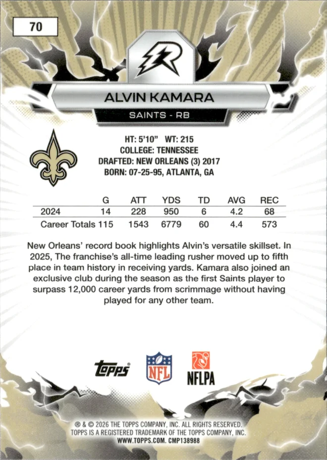 Alvin Kamara card back