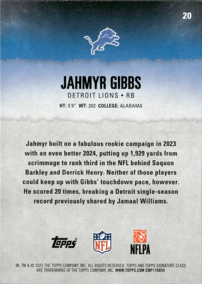 Jahmyr Gibbs card back