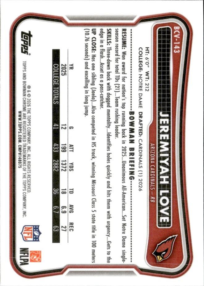 Jeremiyah Love card back