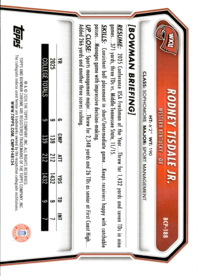 Rodney Tisdale Jr. card back