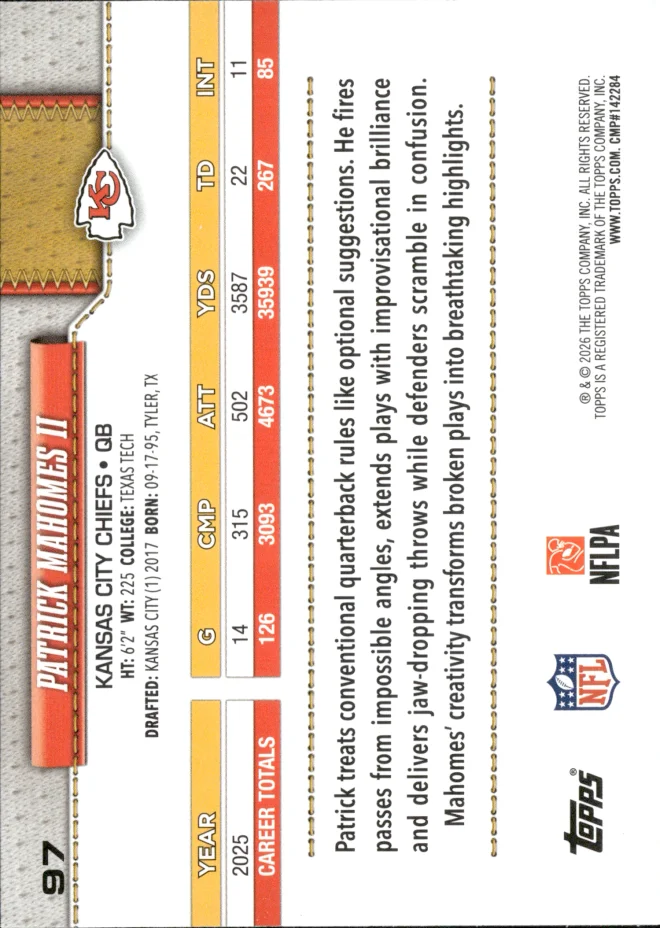 Patrick Mahomes II card back