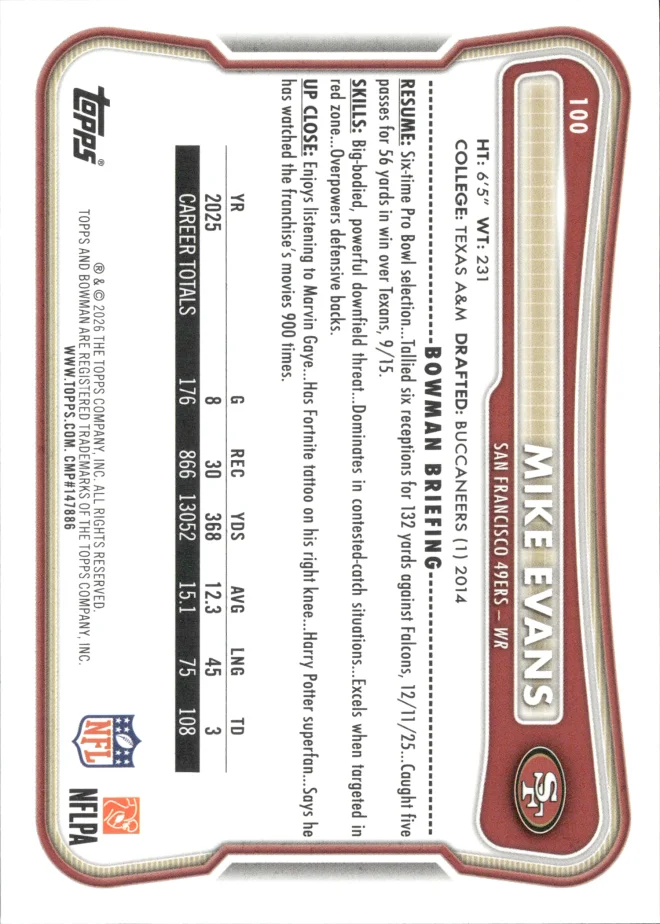 Mike Evans card back