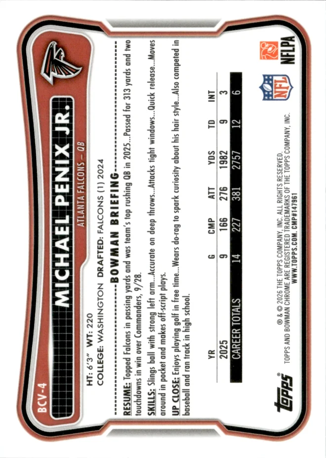 Michael Penix Jr. card back