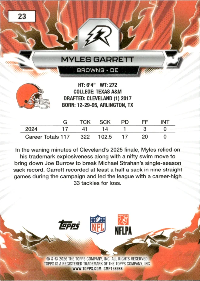 Myles Garrett card back