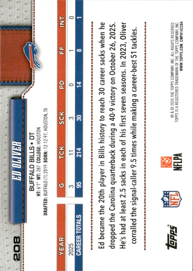 Ed Oliver card back