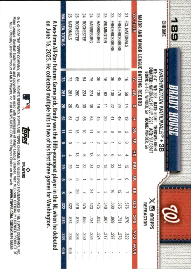 Brady House card back