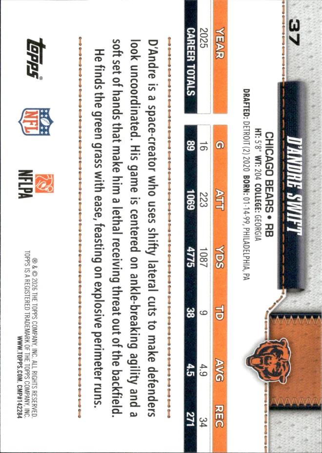 D'Andre Swift card back