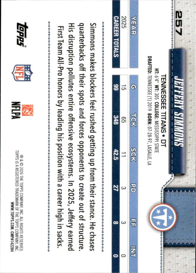 Jeffery Simmons card back