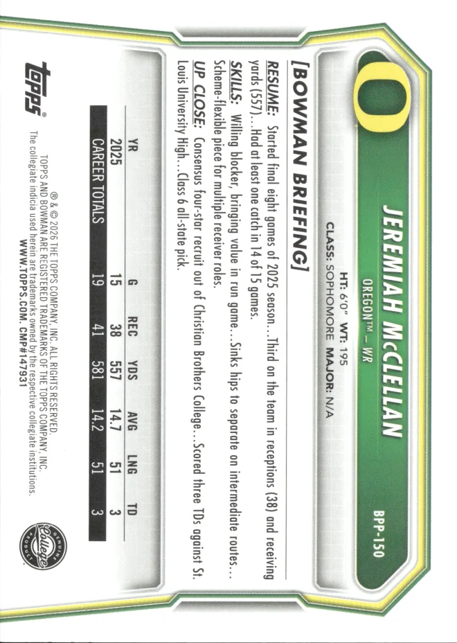 Jeremiah McClellan card back