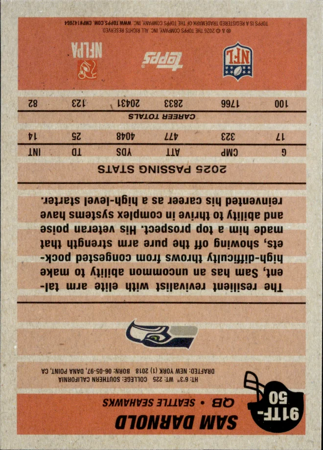 Sam Darnold card back