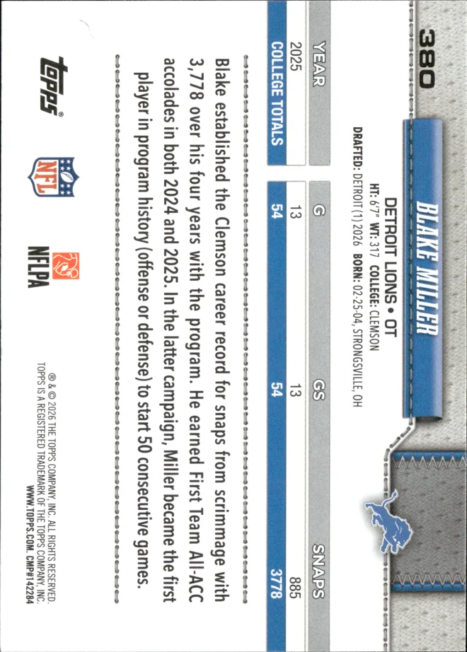 Blake Miller card back