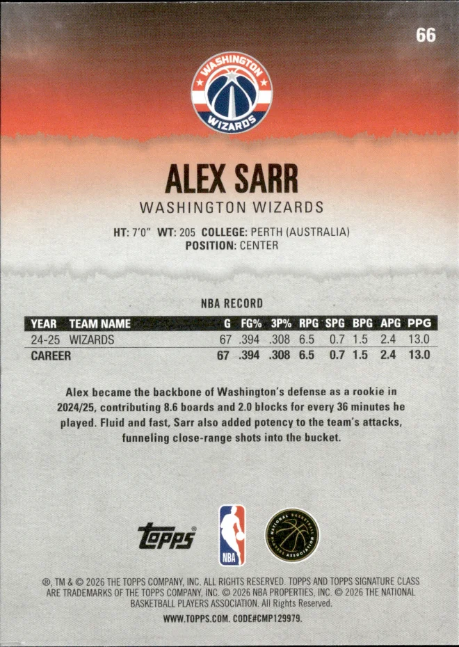Alex Sarr card back