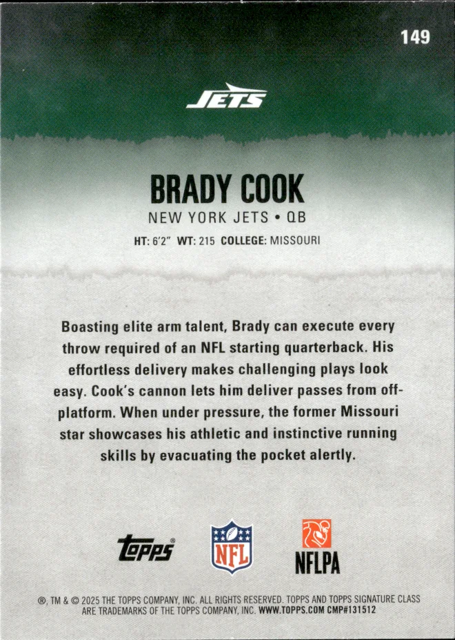 Brady Cook card back