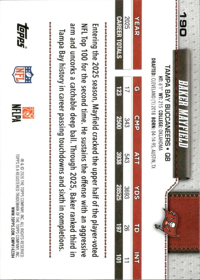 Baker Mayfield card back