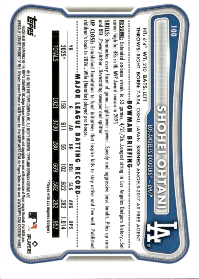 Shohei Ohtani card back