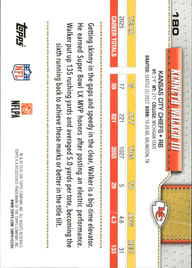 Kenneth Walker III card back