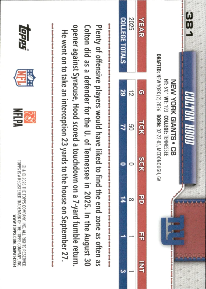 Colton Hood card back
