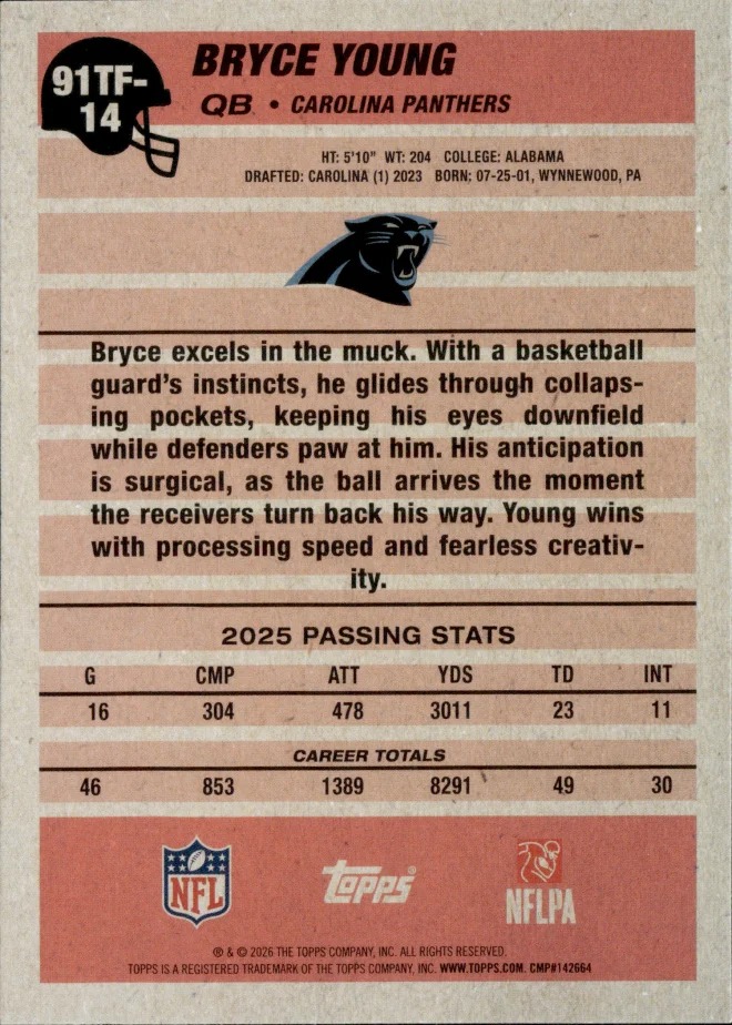 Bryce Young card back