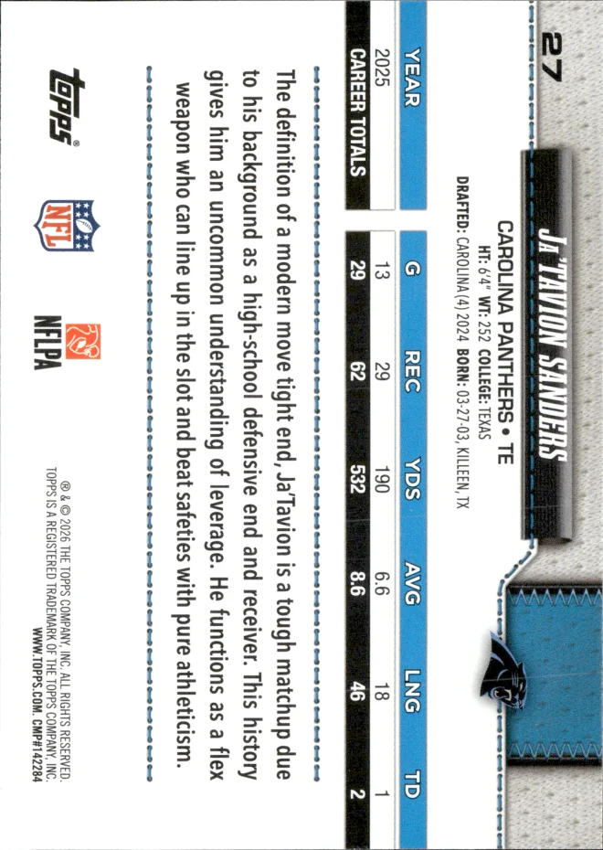 Ja'Tavion Sanders card back