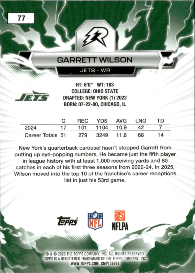 Garrett Wilson card back