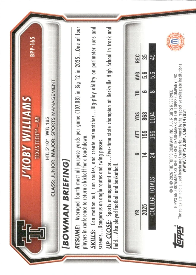 J'Koby Williams card back