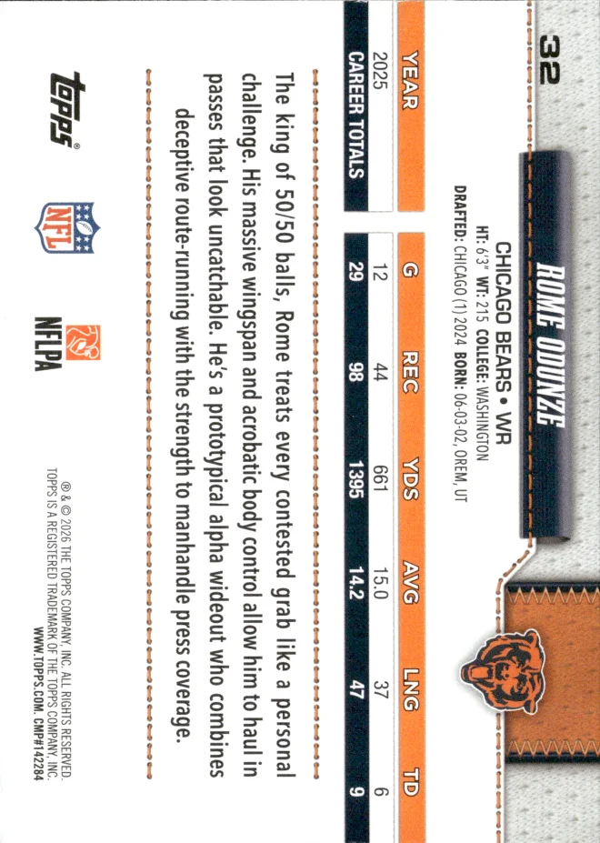 Rome Odunze card back