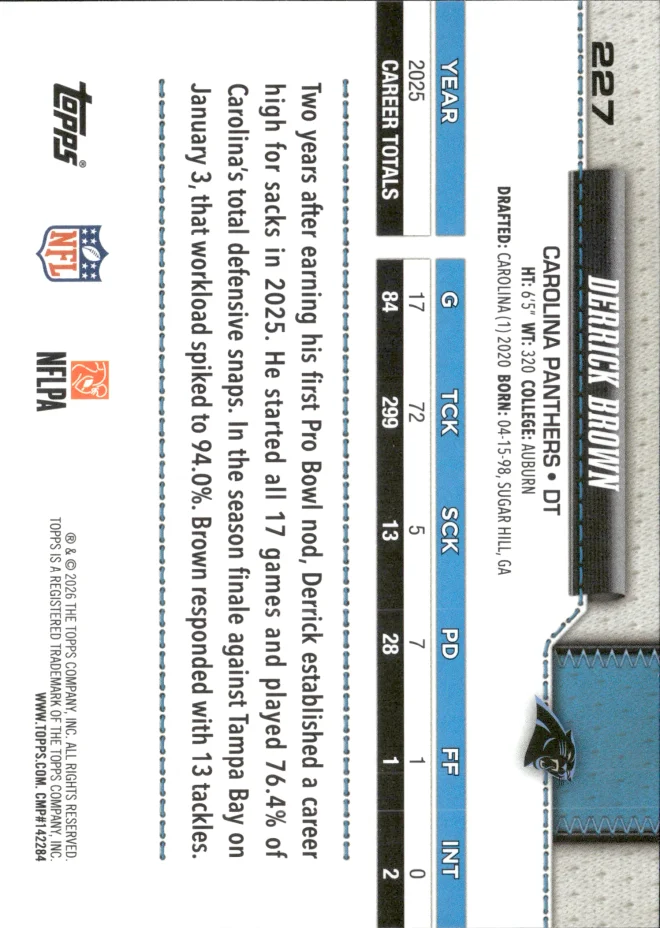 Derrick Brown card back