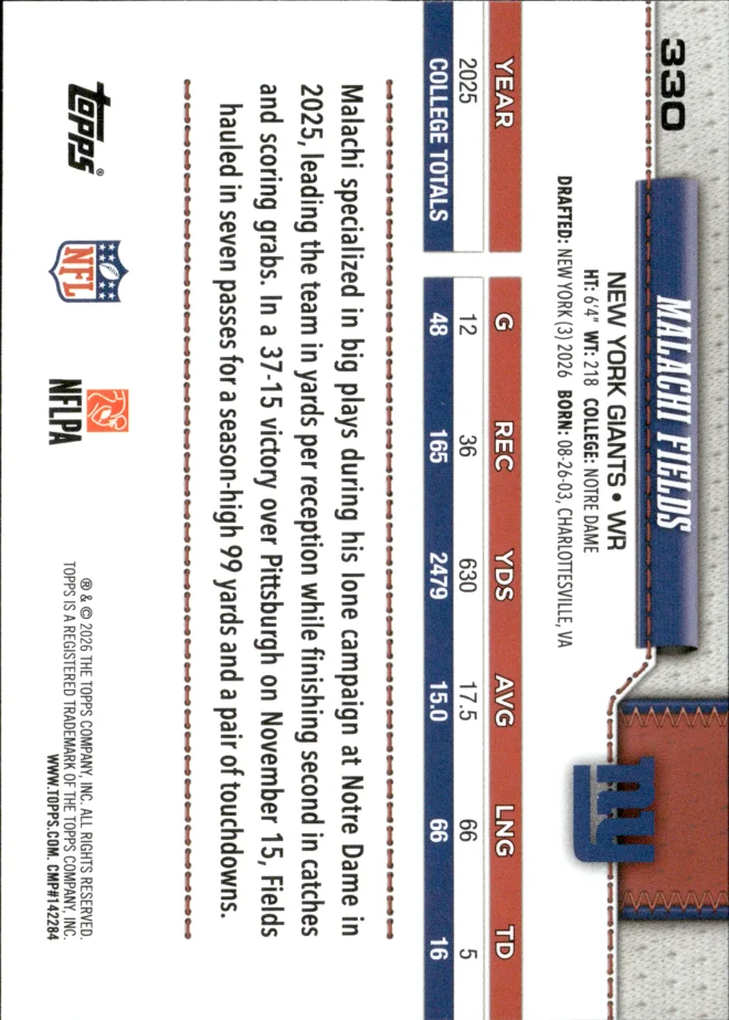 Malachi Fields card back