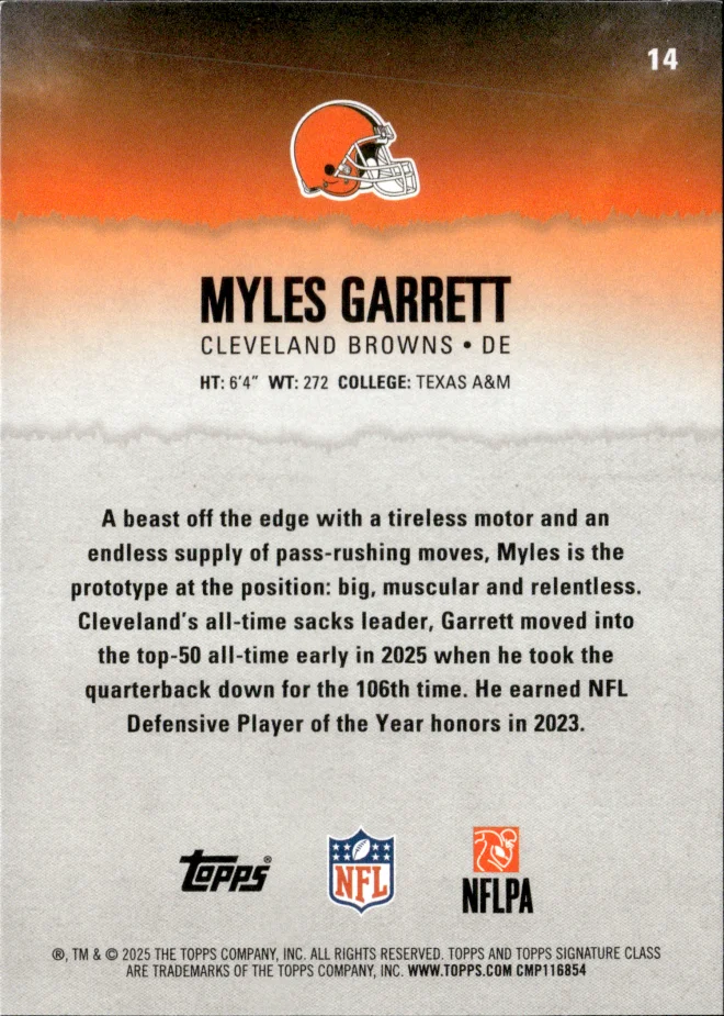 Myles Garrett card back