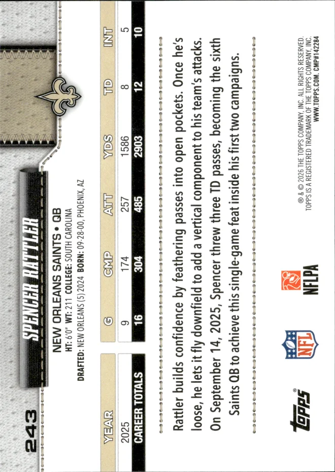 Spencer Rattler card back