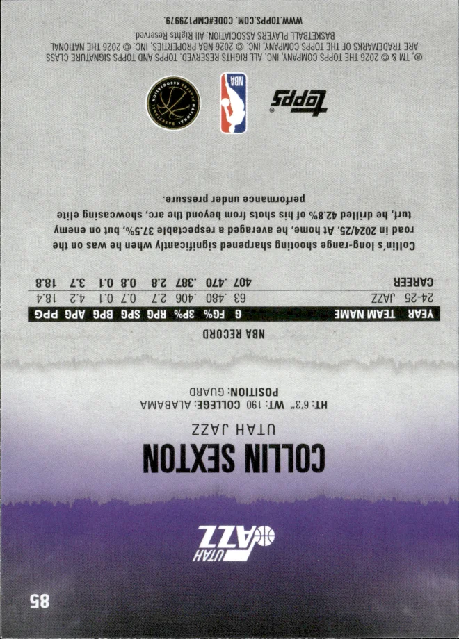 Collin Sexton card back