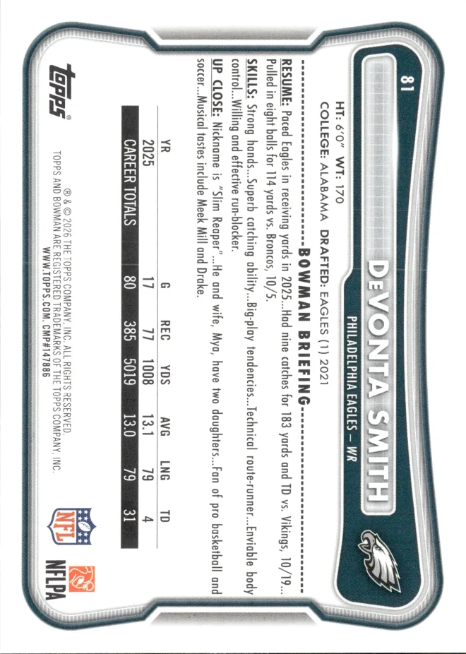 DeVonta Smith card back