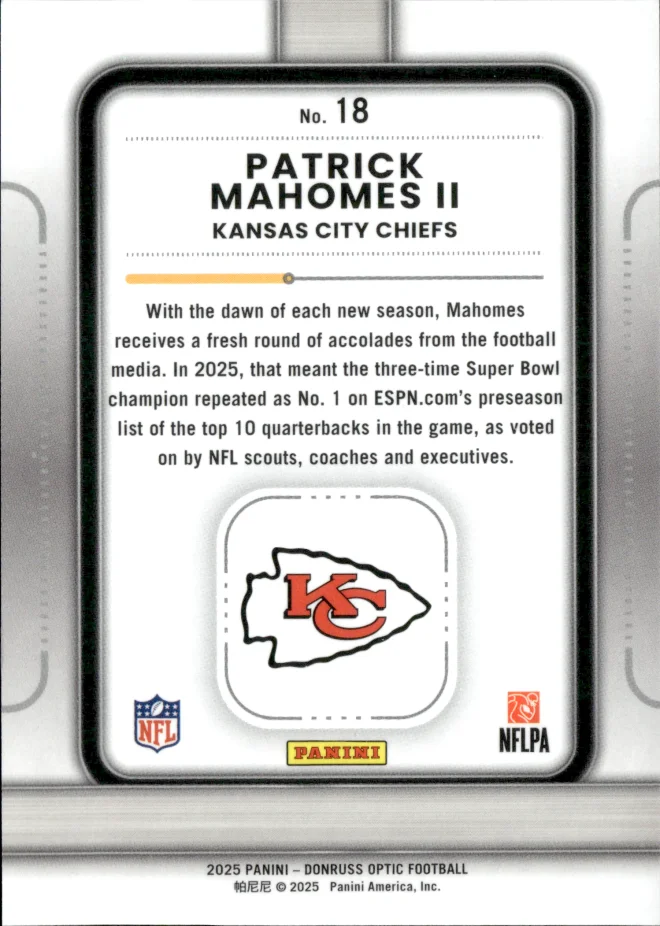 Patrick Mahomes II card back