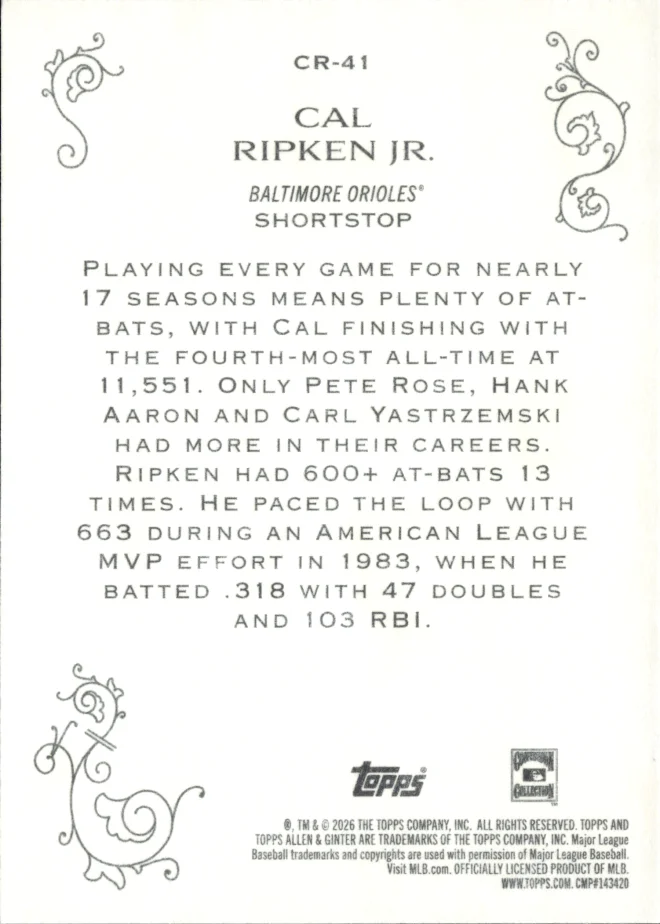 Cal Ripken Jr. card back