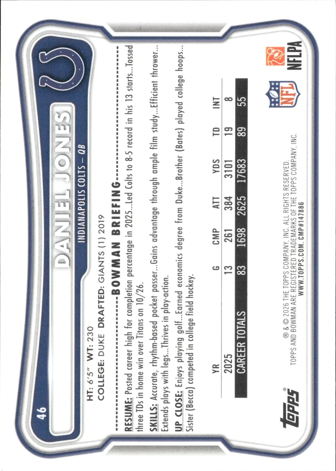 Daniel Jones card back