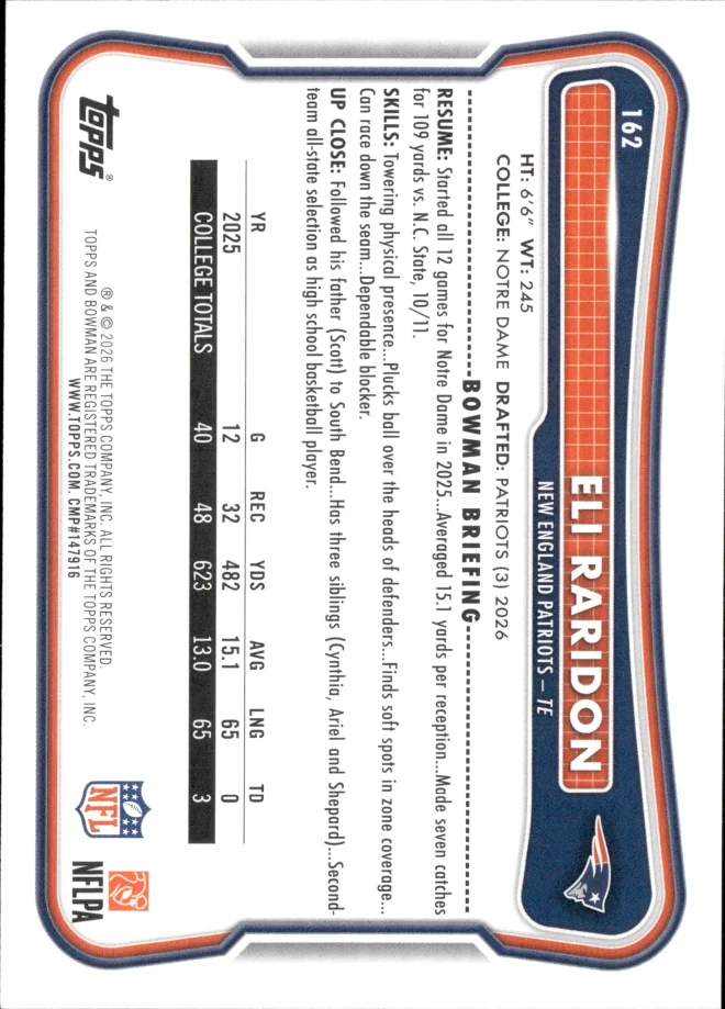 Eli Raridon card back