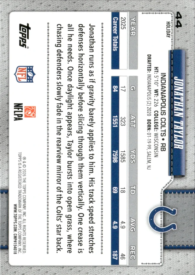 Jonathan Taylor card back