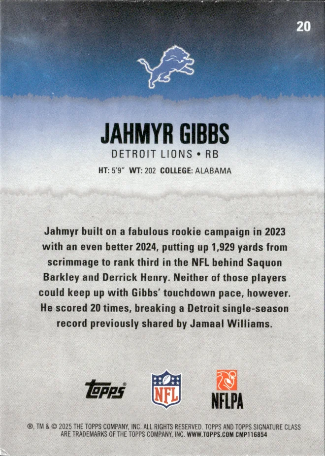 Jahmyr Gibbs card back