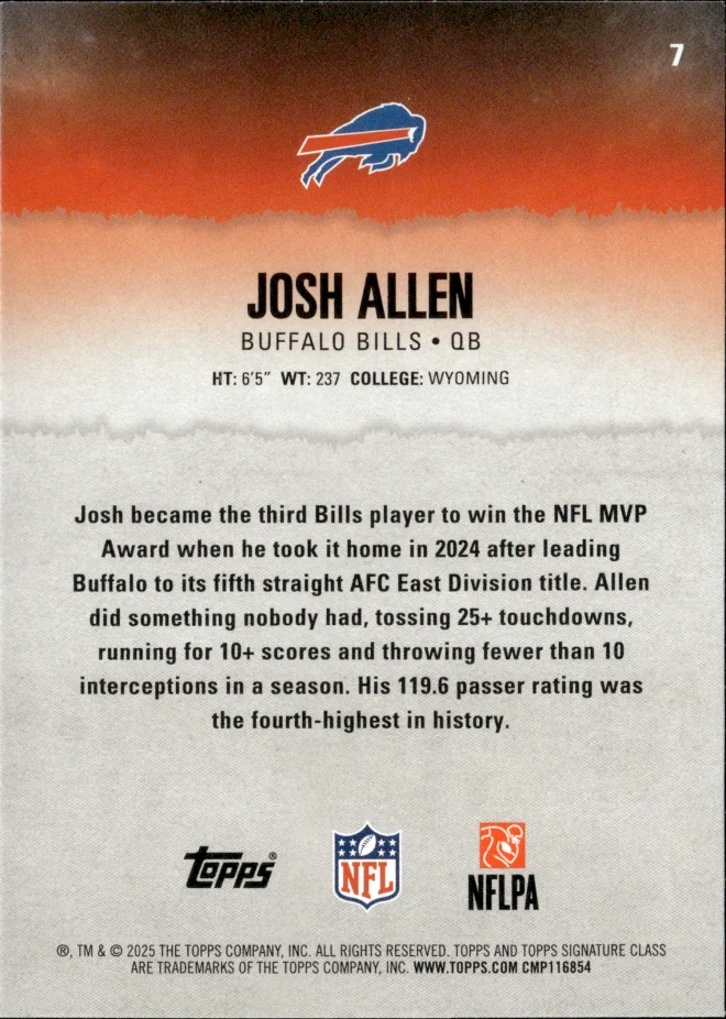 Josh Allen card back