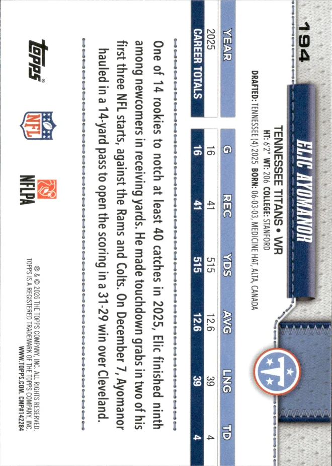 Elic Ayomanor card back