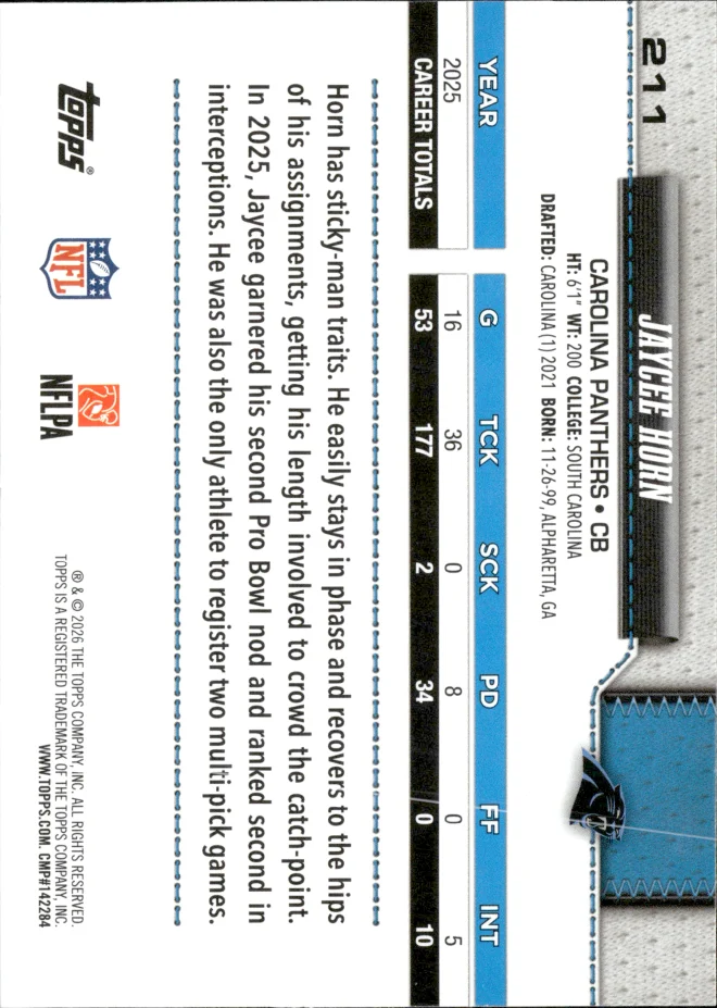 Jaycee Horn card back