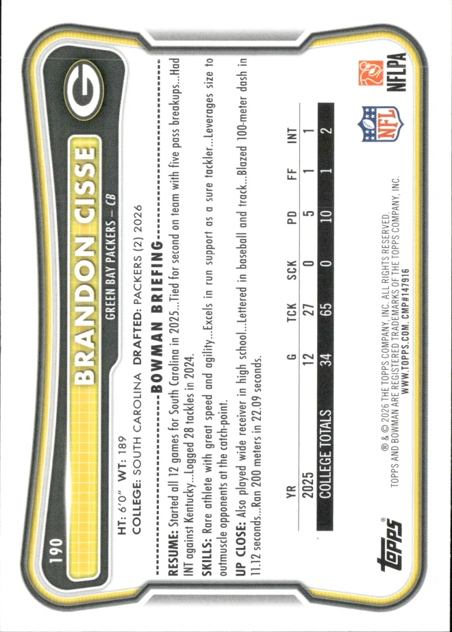 Brandon Cisse card back
