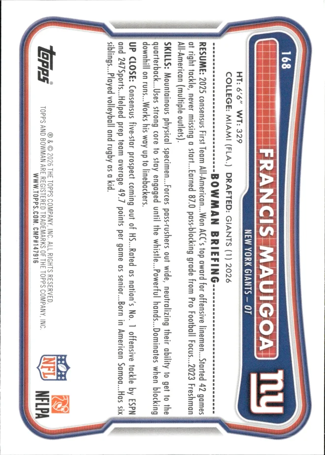 Francis Mauigoa card back