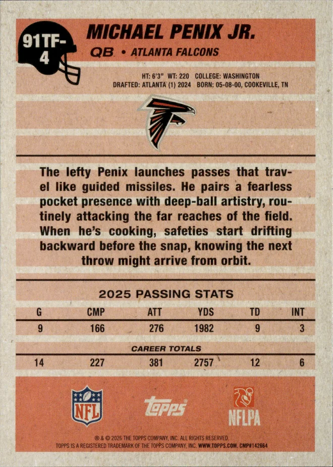Michael Penix Jr. card back