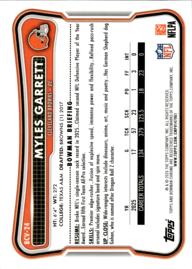 Myles Garrett card back