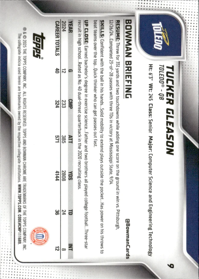 Tucker Gleason card back